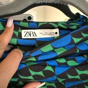 Zara Vibrant Blue and Green Geometric Top